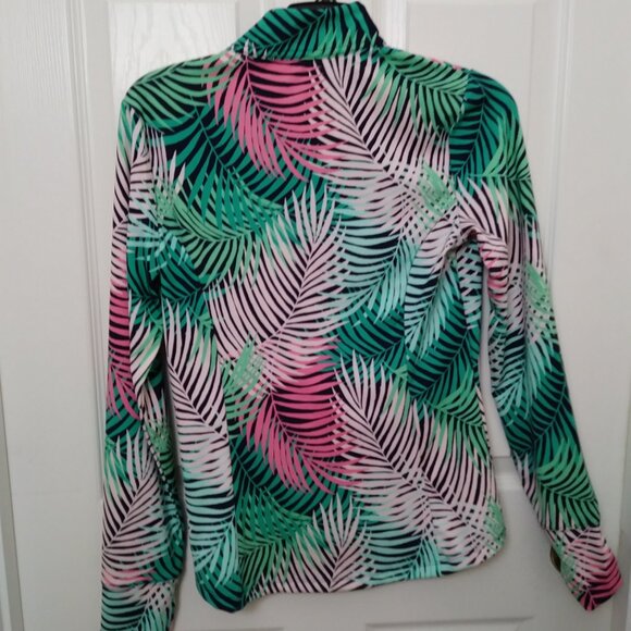 TOMMY BAHAMA Green Pink Tropical Long Sleeve Mock Golf Shirt S - Picture 9 of 16